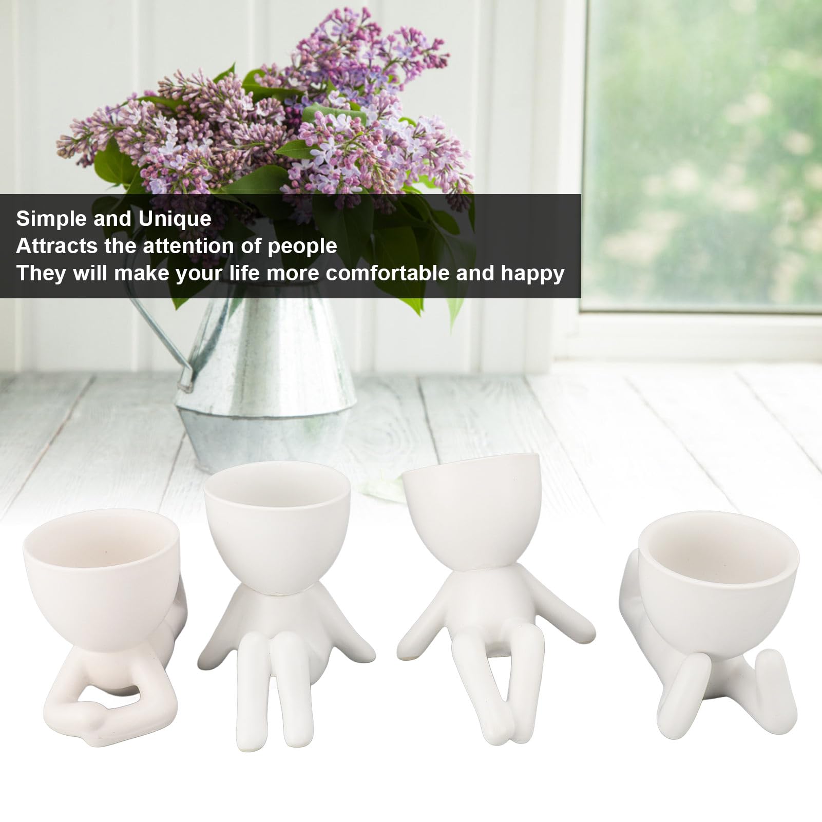 Bonitos maceteros para suculentas, Juego de 4 pequeños maceteros Decorativos Divertidos, expresa tu Estado de ánimo con Dibujos para el hogar, balcón, jardín, Oficina, cerámica,