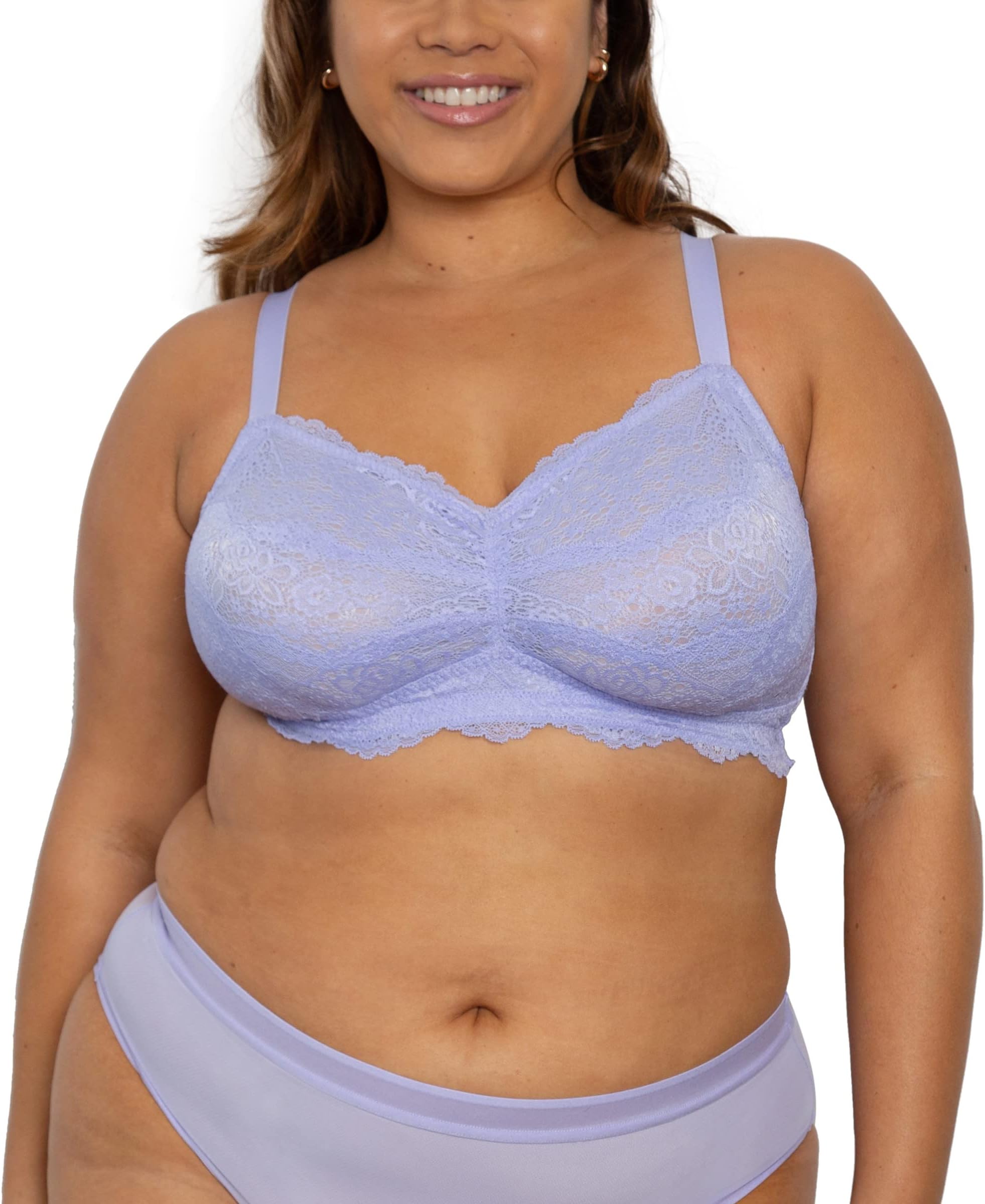 Curvy CoutureWomen's Luxe Lace Wireless Bralette Full Coverage Bra