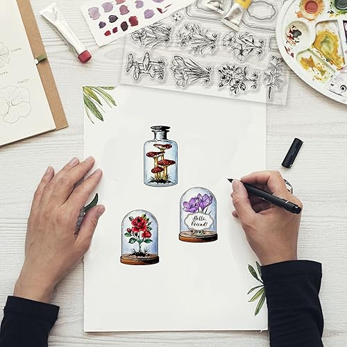 Miniatura 2 de GLOBLELAND Sellos transparentes de flores y hojas para manualidades, álbumes de recortes, plantas de primavera, frasco, plantas, sellos de silicona