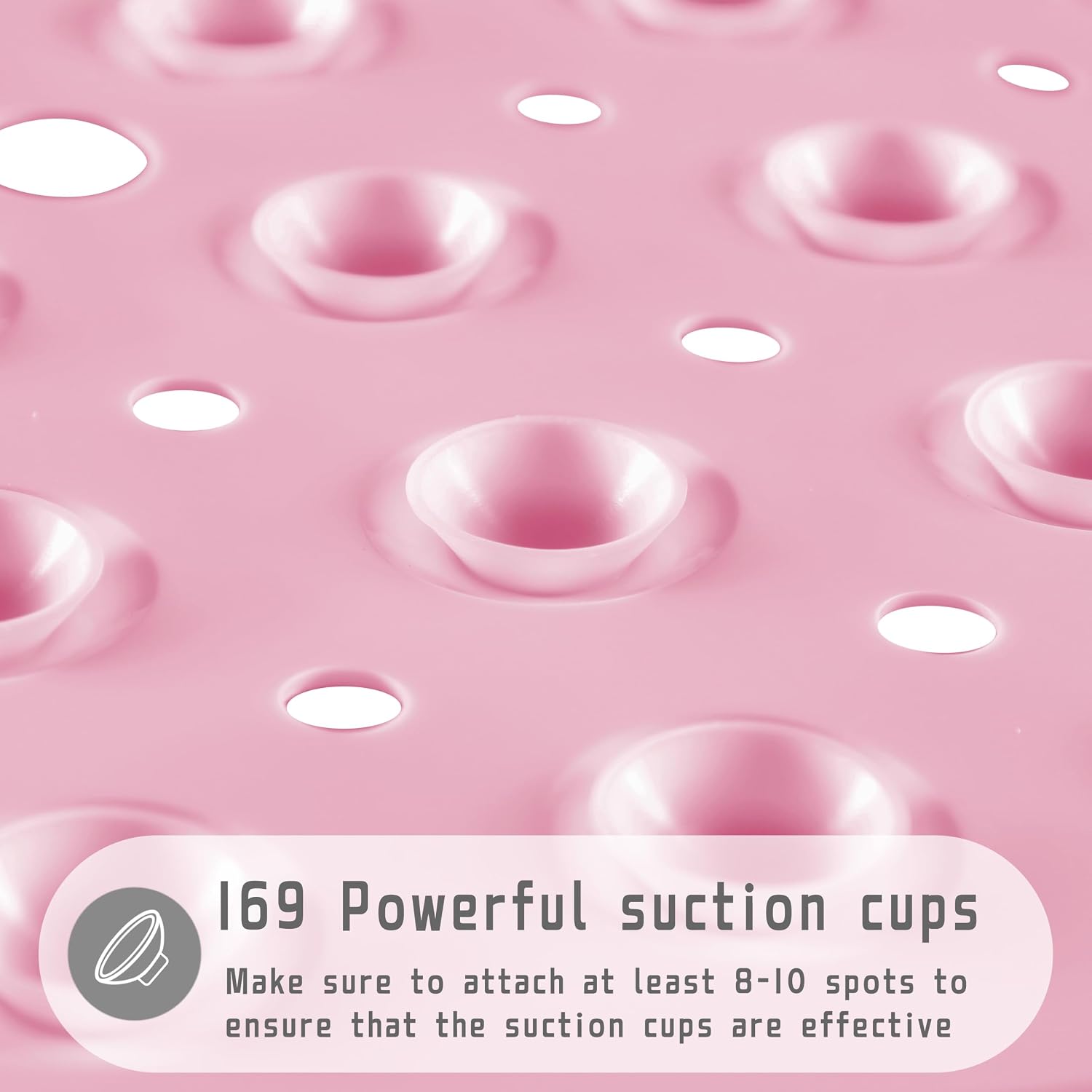 Yimobra Shower Stall Mat Non Slip, 21X21 Inch, Soft Square Bath Mat for Shower with Suction Cups and Drain Holes, Stall Floor Mats for Bathroom, Machine Washable, Bathroom Accessories, Pink image 2