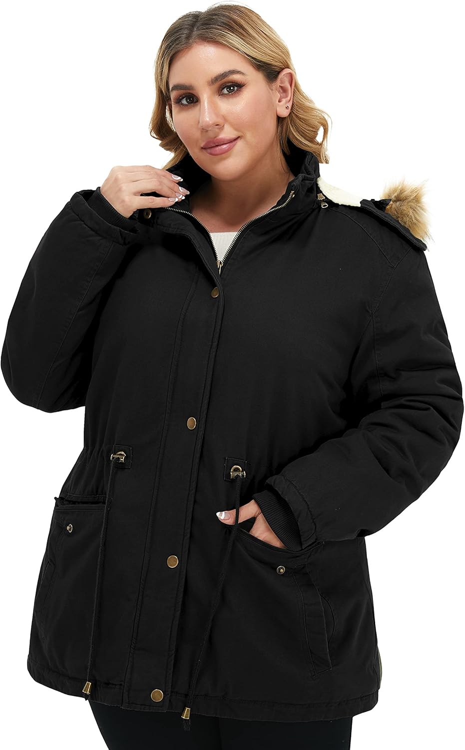 Soularge Women's Winter Plus Size Sherpa Lined Coats with Detachable Hood - Image 2