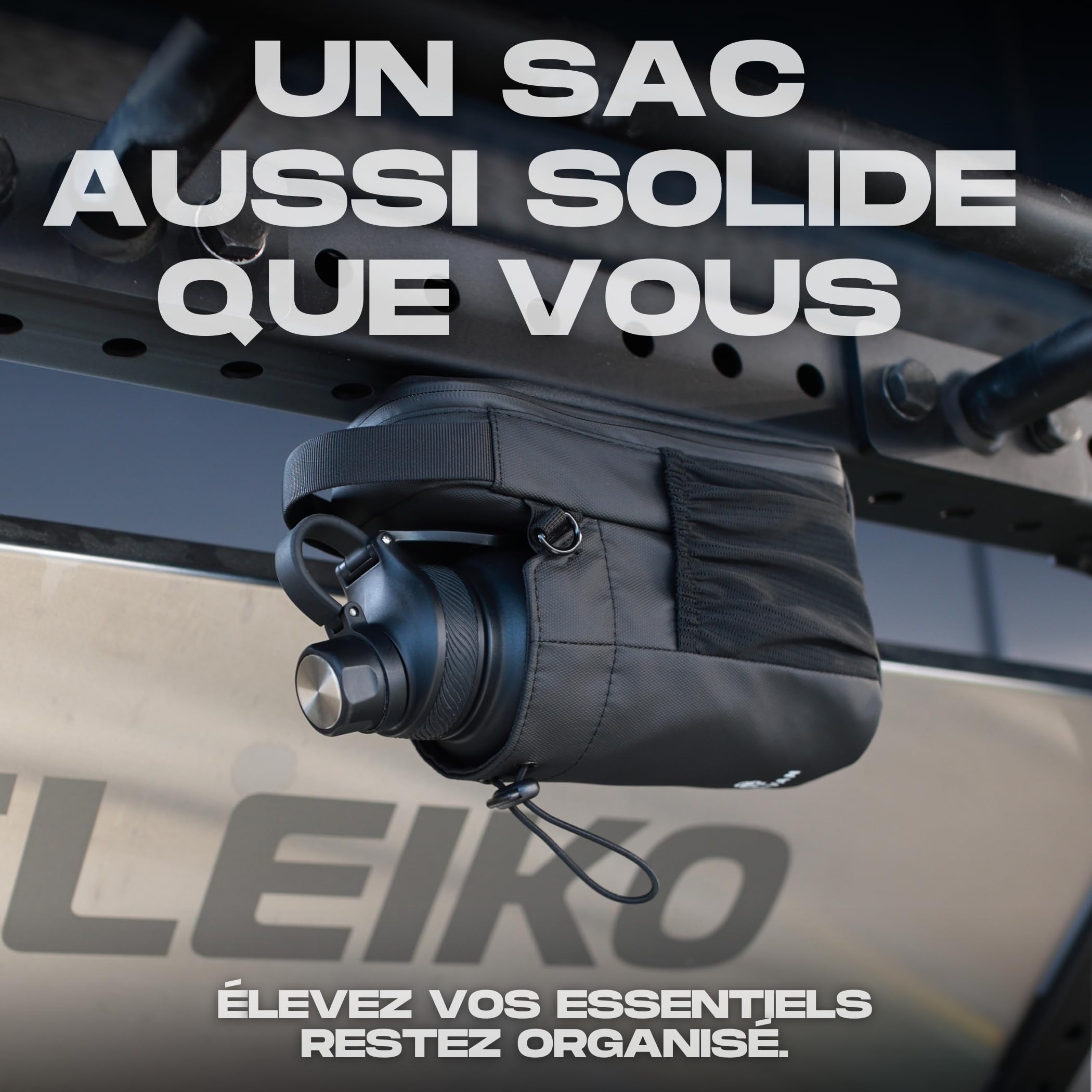 Sac Magnétique Sport avec Fixation Aimantée, Porte Bouteille et Gourde 1,5L, Porte Téléphone, Bandoulière Homme Femme, Mousqueton Clés, Sac Banane Gym, Musculation, Noir