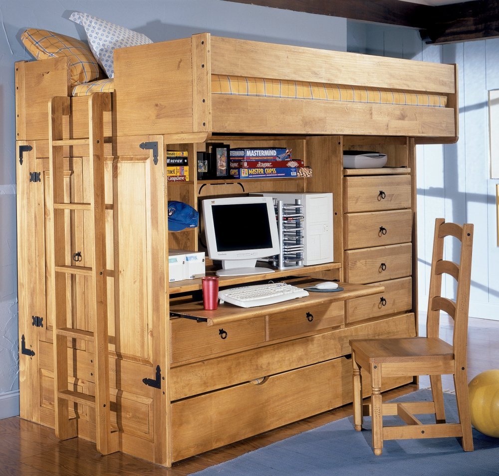 Assembled Powell Rustica Full Over Twin All in One Bunk Bed with Chair