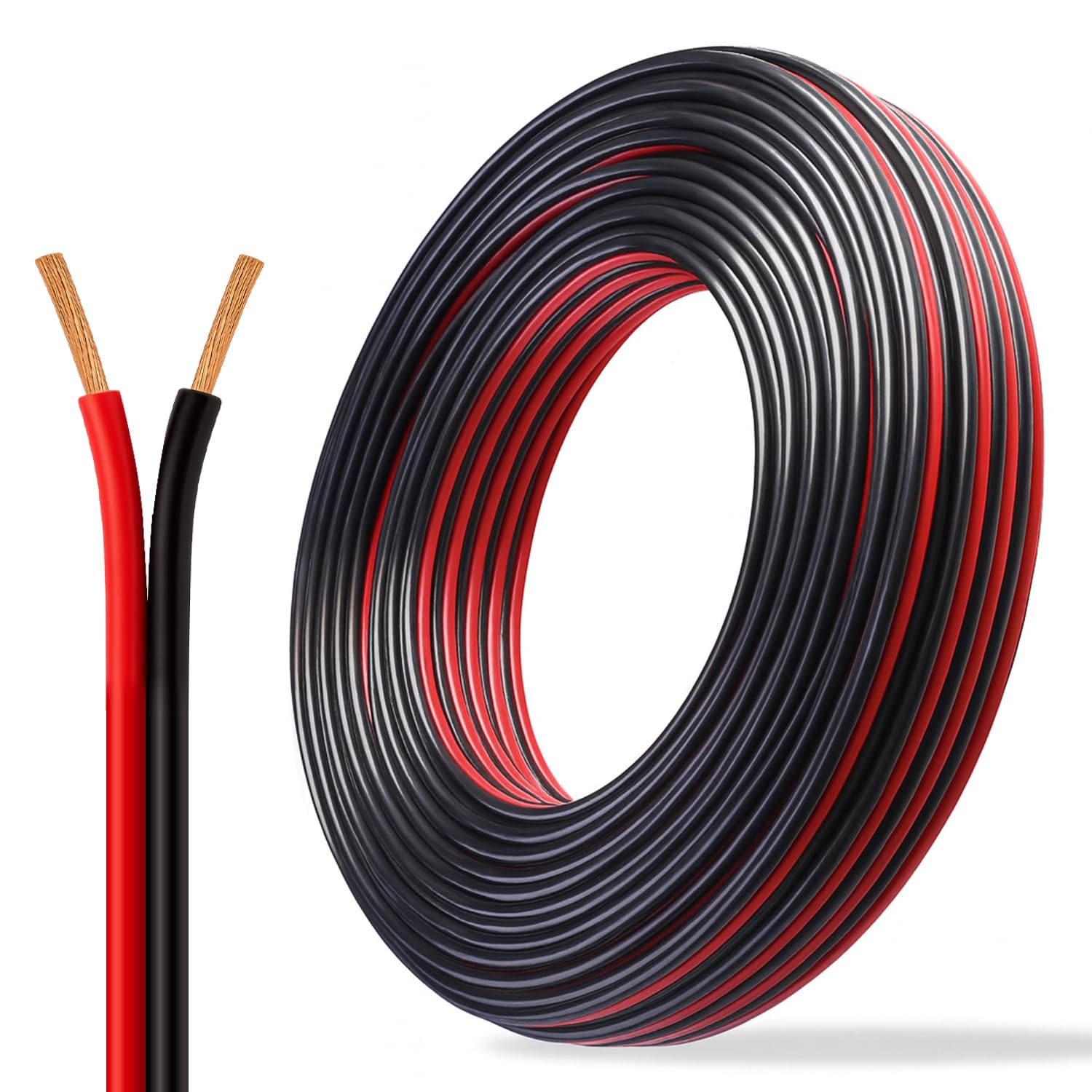 TMH 20FT - 10 AWG 2pin 2 Color Red Black Cable Hookup Electrical LED Strips Extension Wire 40A 12V/24V, 2 Conductor Parallel Strips Extension Wire for