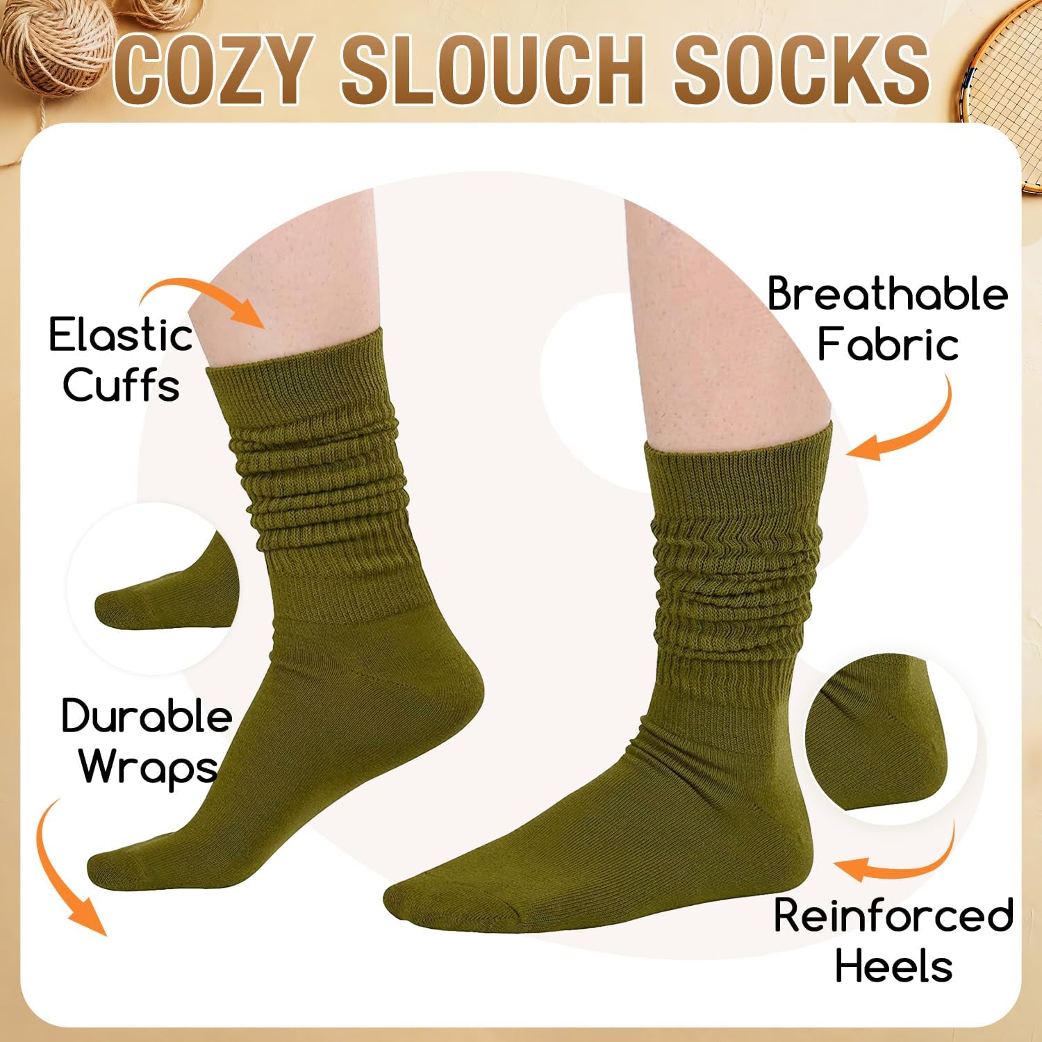 Zmart Slouchy Socks for Women - Slouch Scrunch Socks, 4-5 Pairs Knee Length - Image 2