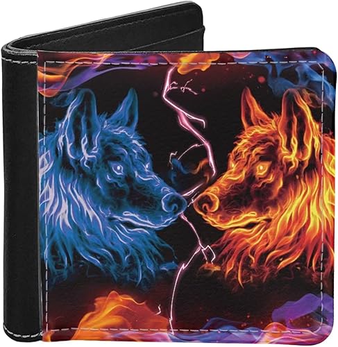 ZFRXIGN Cartera de cuero para hombre, tarjetero de embrague, Cool Wolf Fire, Classic