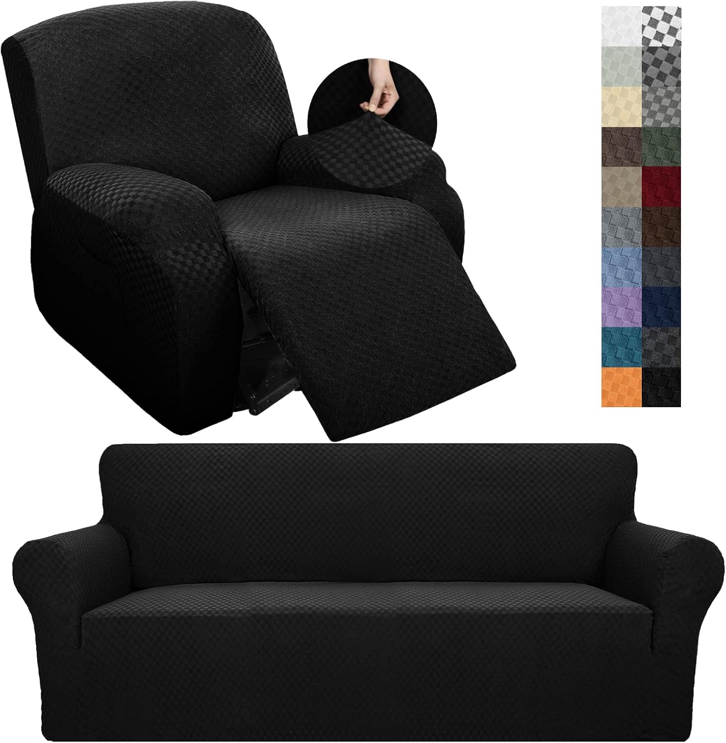 YEMYHOM 1 Piece Couch Cover + 4 Pieces Recliner Cover (Black)