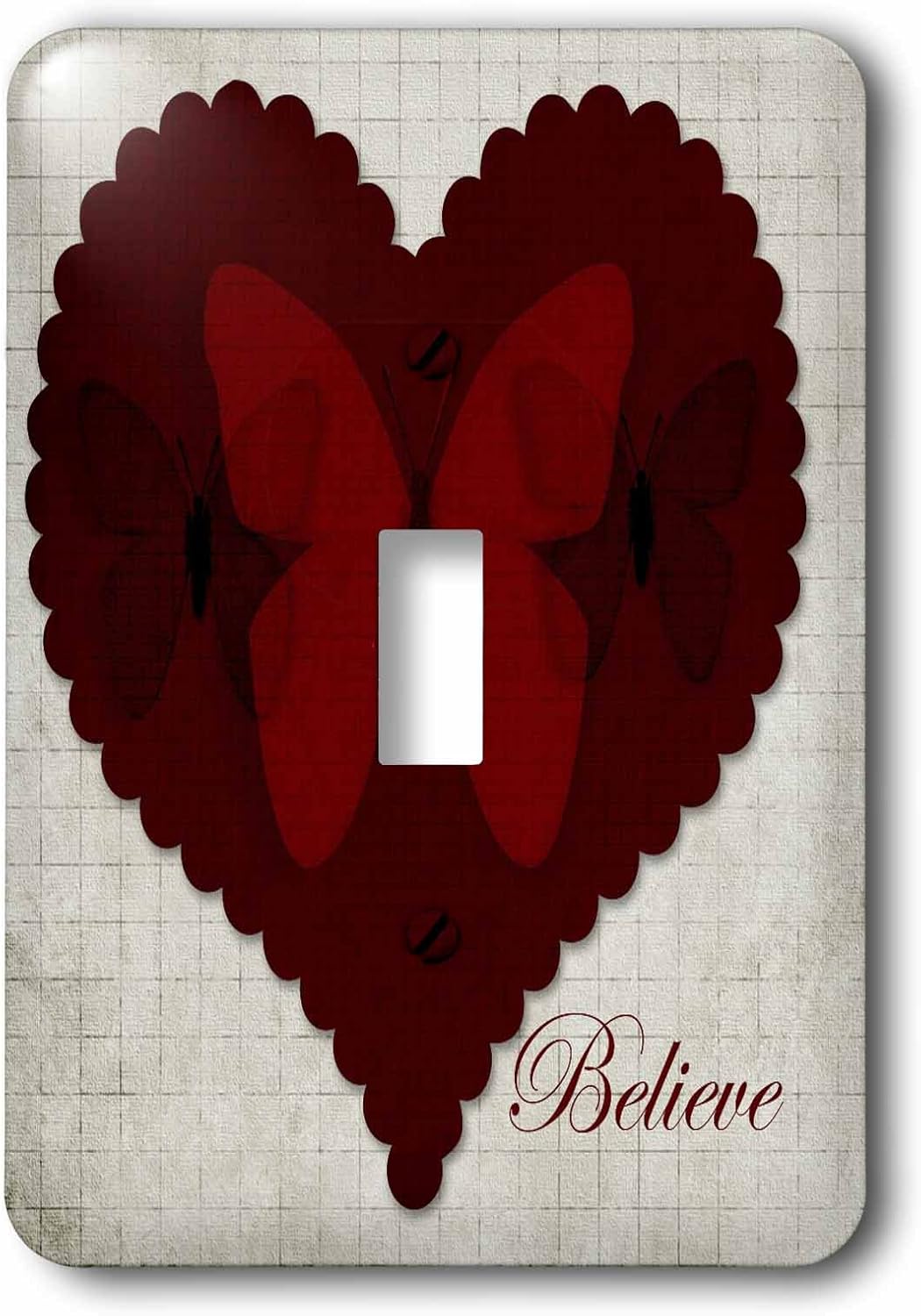 3dRose Inspirational Red Heart with Butterflies Believe - Art single toggle switch