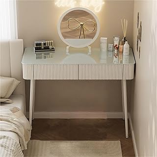 10 Aesthetic Bedroom Vanity Ideas for a Polished Look 7 Makeup Vanity Set with Drawers Tempered Glass Tabletop Vanity Desk Moder...