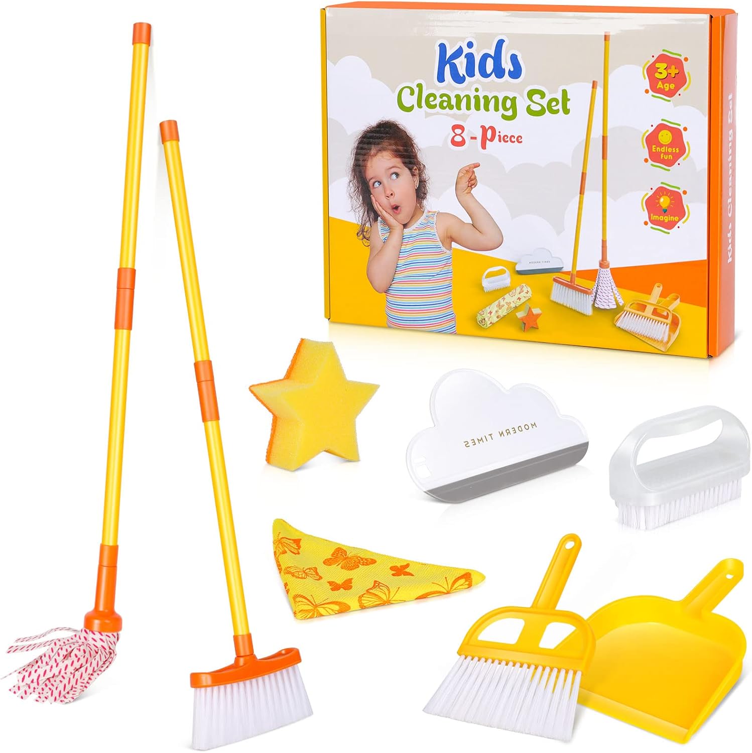 Almcmy Kids Cleaning Set, 8 PCS Housekeeping Toys Include Brush Dustpan