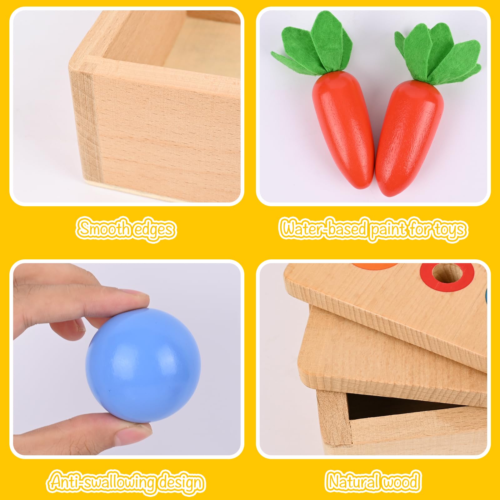Comius Sharp 4 in 1 Giocattoli Montessori in Legno - Scatola delle Monete, Raccolta delle Carote, Bastoncini per L'abbinamento dei Colori e Motricità