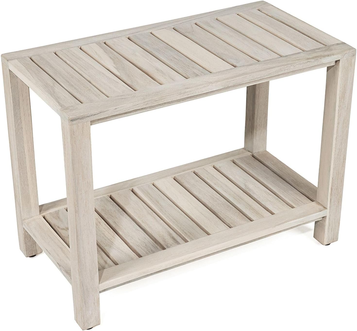 TeakCraft Gray Teak Shower Bench with Shelf 24 Inch for