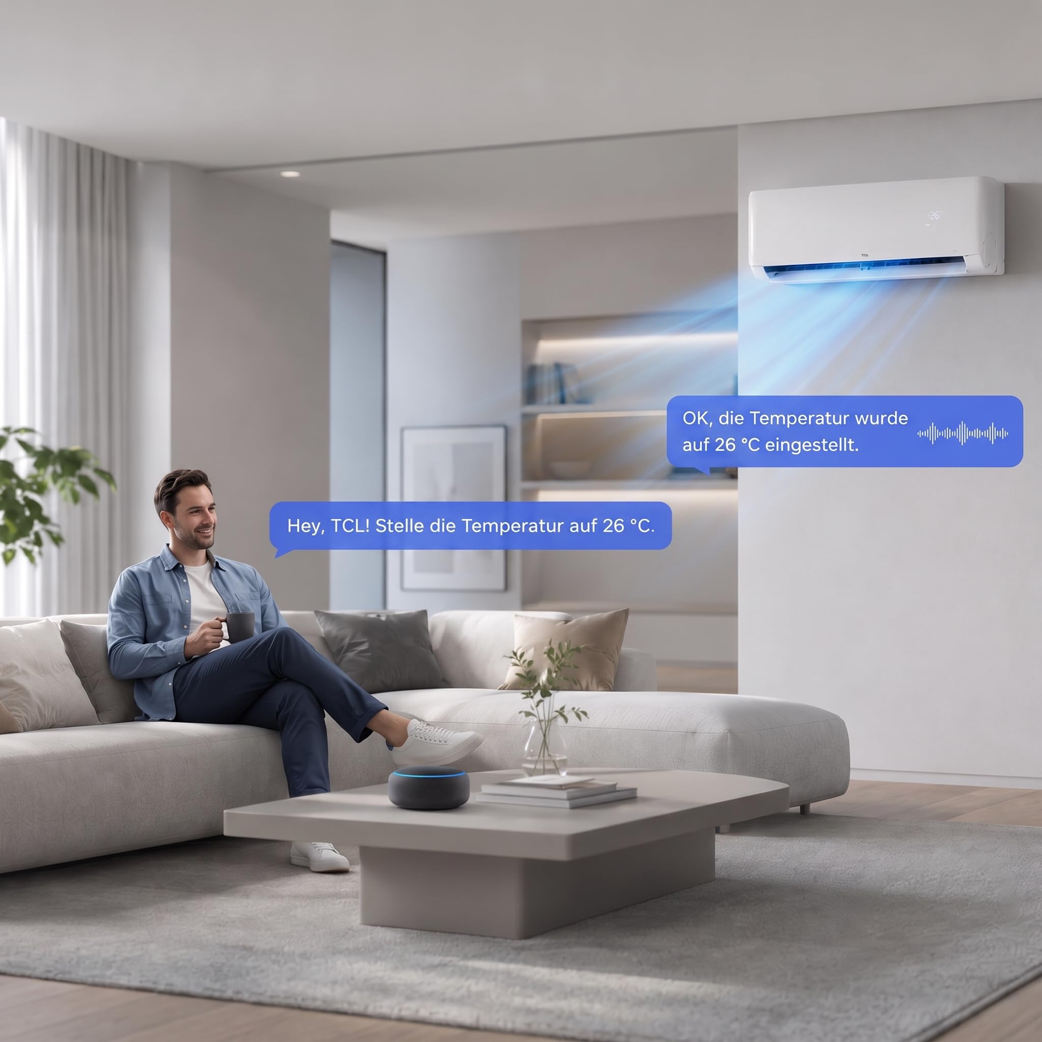 TCL VoxIn Split Klimaanlage 12000 BTU 3.5kW Set, Kühlen Heizen Entfeuchten Ventilieren Hands Free AI Voice Control Inverter Wärmepumpe A+++ WLAN App Steuerung