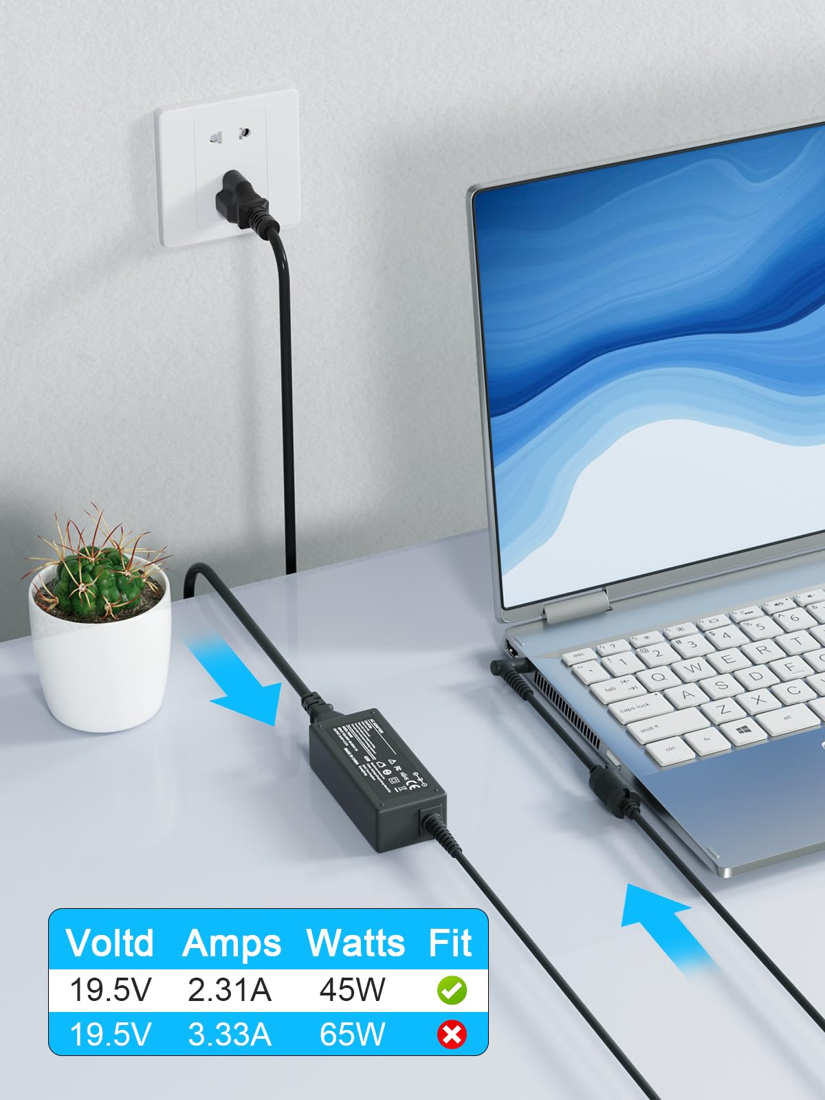 BIYTC Stream 14 & 11 Caricatore del computer portatile per HP 45W Computer Blue Tip Power Cord