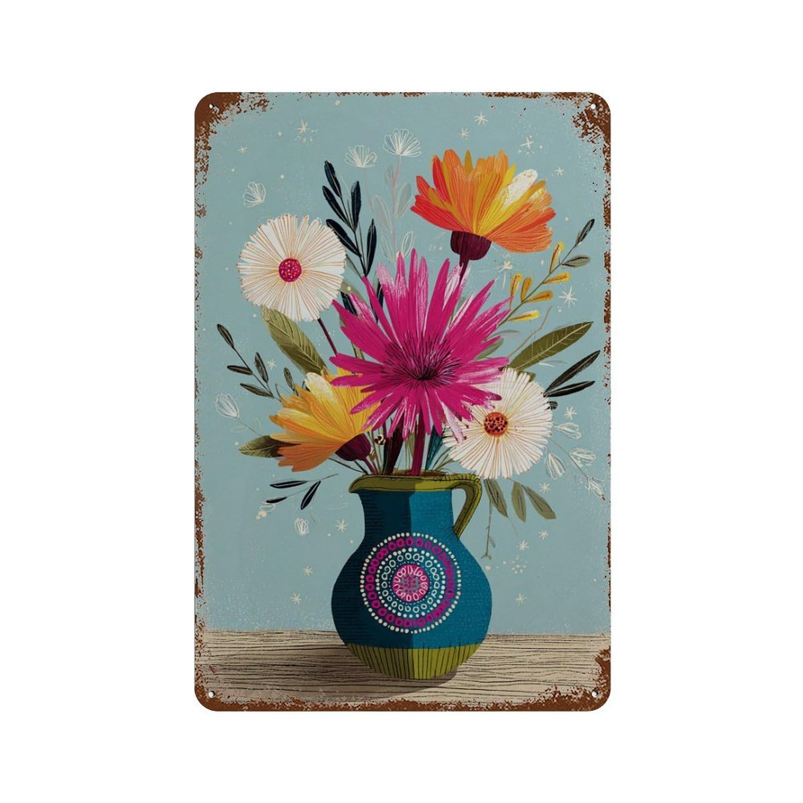 xiaoxiaoshen Colorful Flower Vase Modern Floral Whimsical Botanical Kitchen And Living Room Wall Decor Art Metal Tin Poster Modern Home Decor Art Home Bar Shop Decorations Vintage Sign 30x20cm