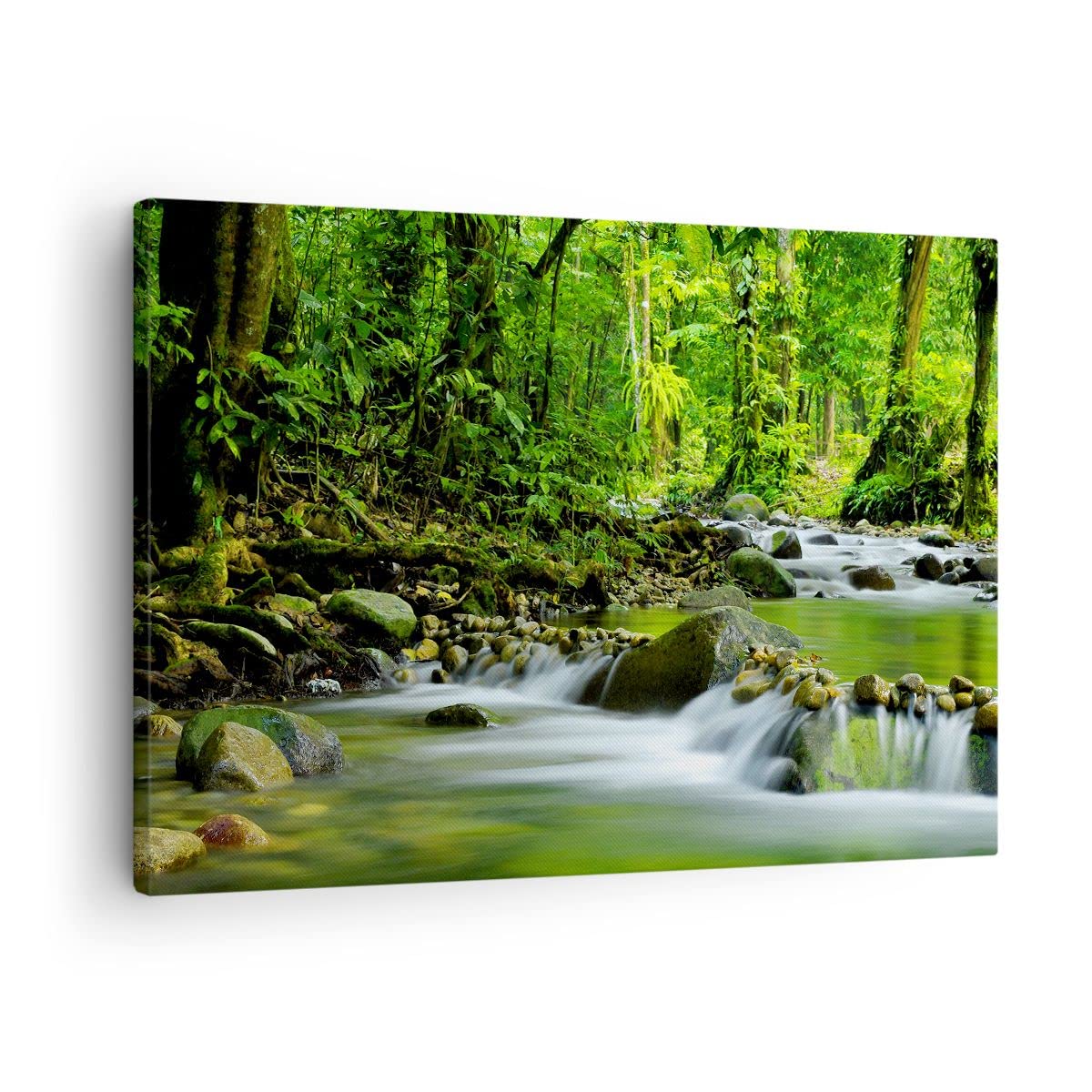 Cuadro sobre Lienzo 70x50cm Moderno Horizontal Paisajes Bosque - 0174 | Arroyo Naturaleza Cuadro Decorativo Arte mural Decoración del Hogar Salón Dormitorio Cocina Oficina Cuadros de Pared Estilo