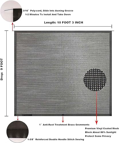 Miniatura 298 de Tentproinc Pantalla parasol para toldo, 8 pies x 13 pies 3 pulgadas (apta para toldo de 14 pies), protector solar de malla para autocaravana, cámper