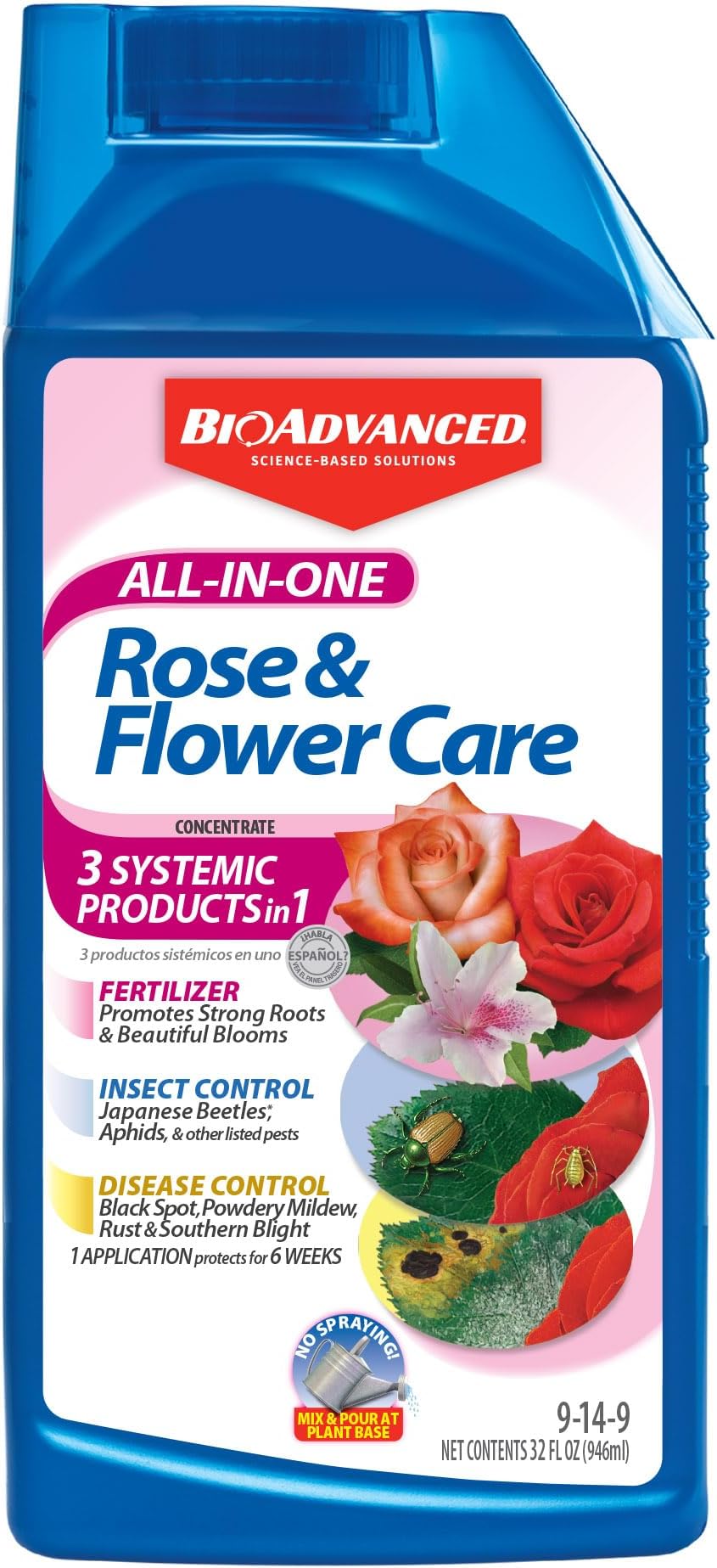 - BioAdvanced All-In-One Rose and Flower Care Fertilizer, Concentrate, 32 oz, Rose Fertilizer and Disease Control
