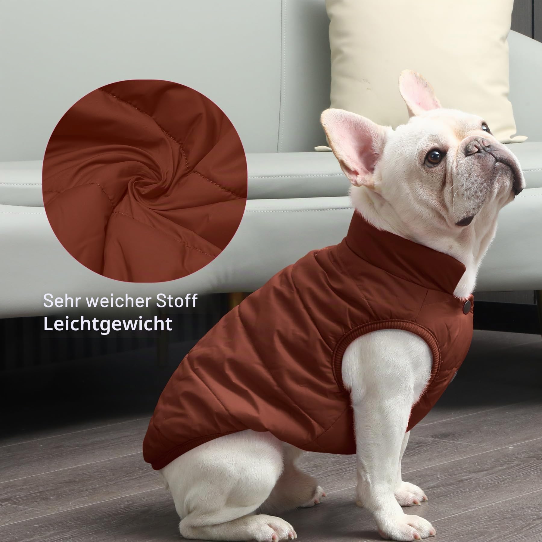 JoyDaog 2-lagige mit Fleece gefütterte Hundejacke, sehr warm für Winter und kaltes Wetter, extraweiche, winddichte Hundeweste,braun,L
