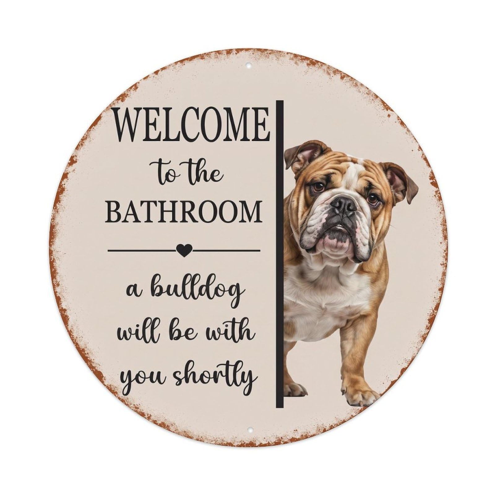 Vintage WELCOME To The BATHROOM Bulldog Dog Metal Tin Sign