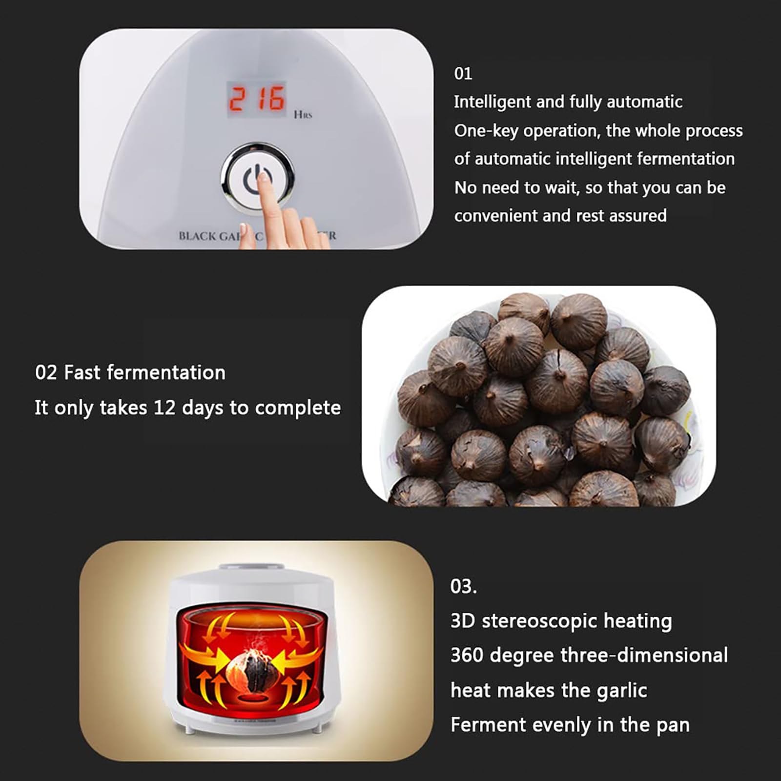 Fermentador de ajo negro de 5 l (control inteligente), totalmente automático, con estante interior de 2 capas y memoria de apagado (5 h). Fermentación de 8 a 12 días.,A