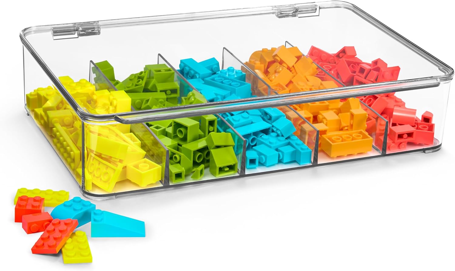 Sorbus Lego Storage Case - Plastic Stackable Organizers for Sorting Jewelry, Small Toys, Building Blocks, Markers, Action Figures - Storage Bins with Hinged Lid Includes 5 Sections (2 Pack)
