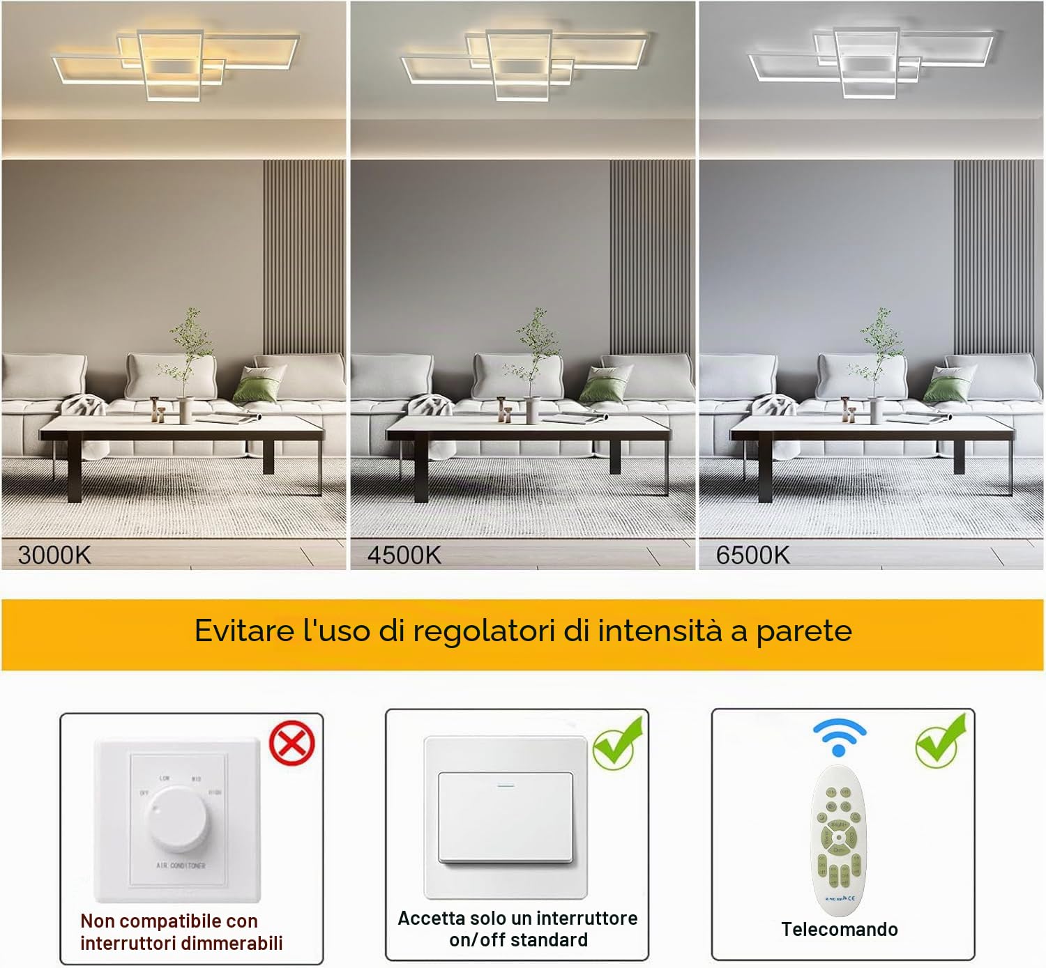 Lampadario LED Soffitto, 82W Plafoniera Soffitto, 8200LM Lampadario Soggiorno Moderno Design per Camera da Letto, Cucina, 105cm, Bianco