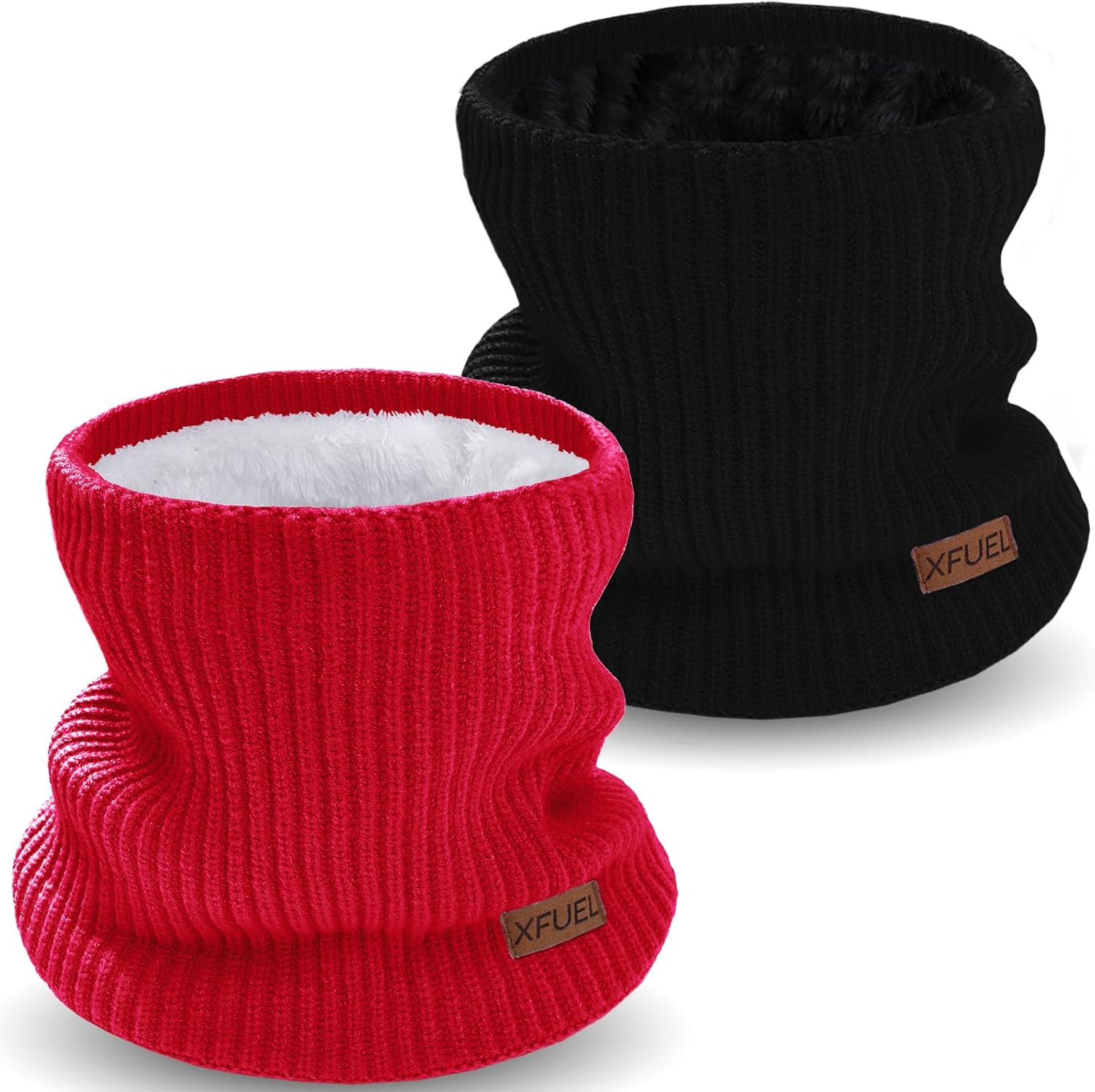 Kids Neck Warmer, 2 Pack, Knitted Winter Neck Gaiter, Fleece Lined Infinity Scarf for Boys Girls