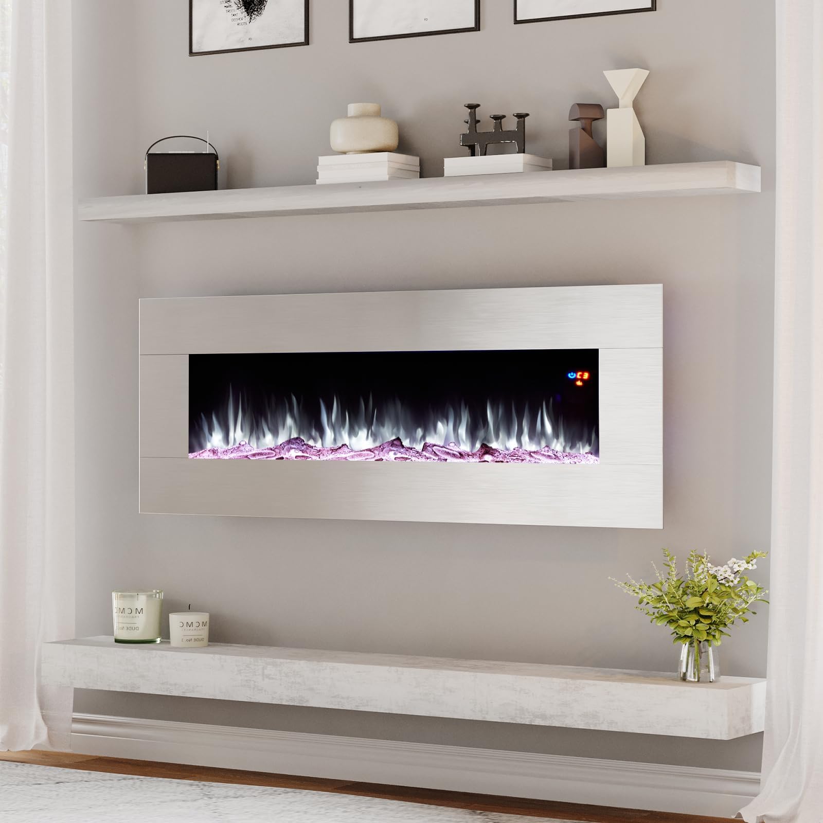 Amazon.com: LUXOAK 50" Wall Mount Electric Fireplace, Stainless Steel ...