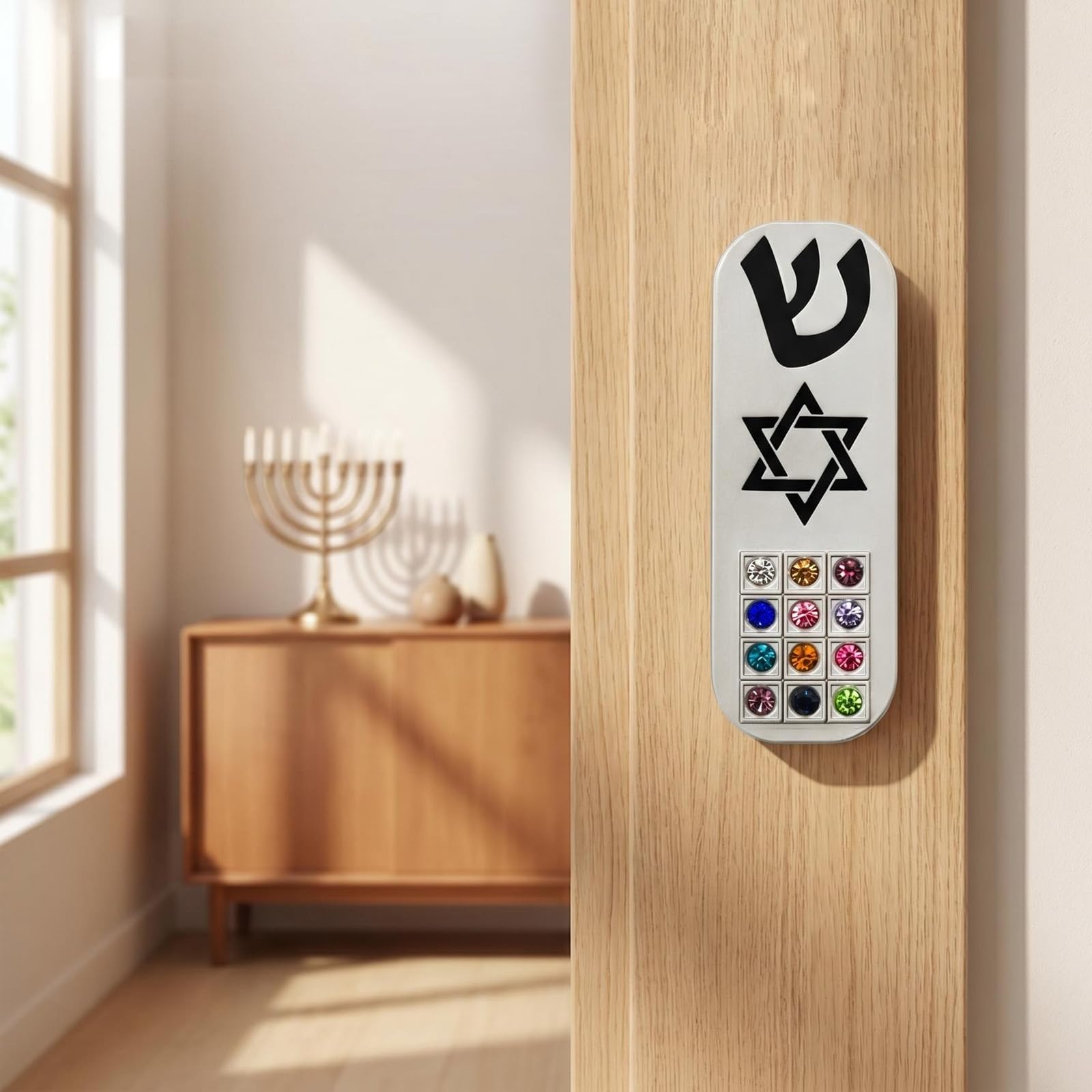 Mezuzah - Mezuzah per auto con preghiera da viaggiatore, in metallo, con custodia a ribalta, design con mattoni di Gerusalemme, per un regalo artistico ebraico sicuro (nero)