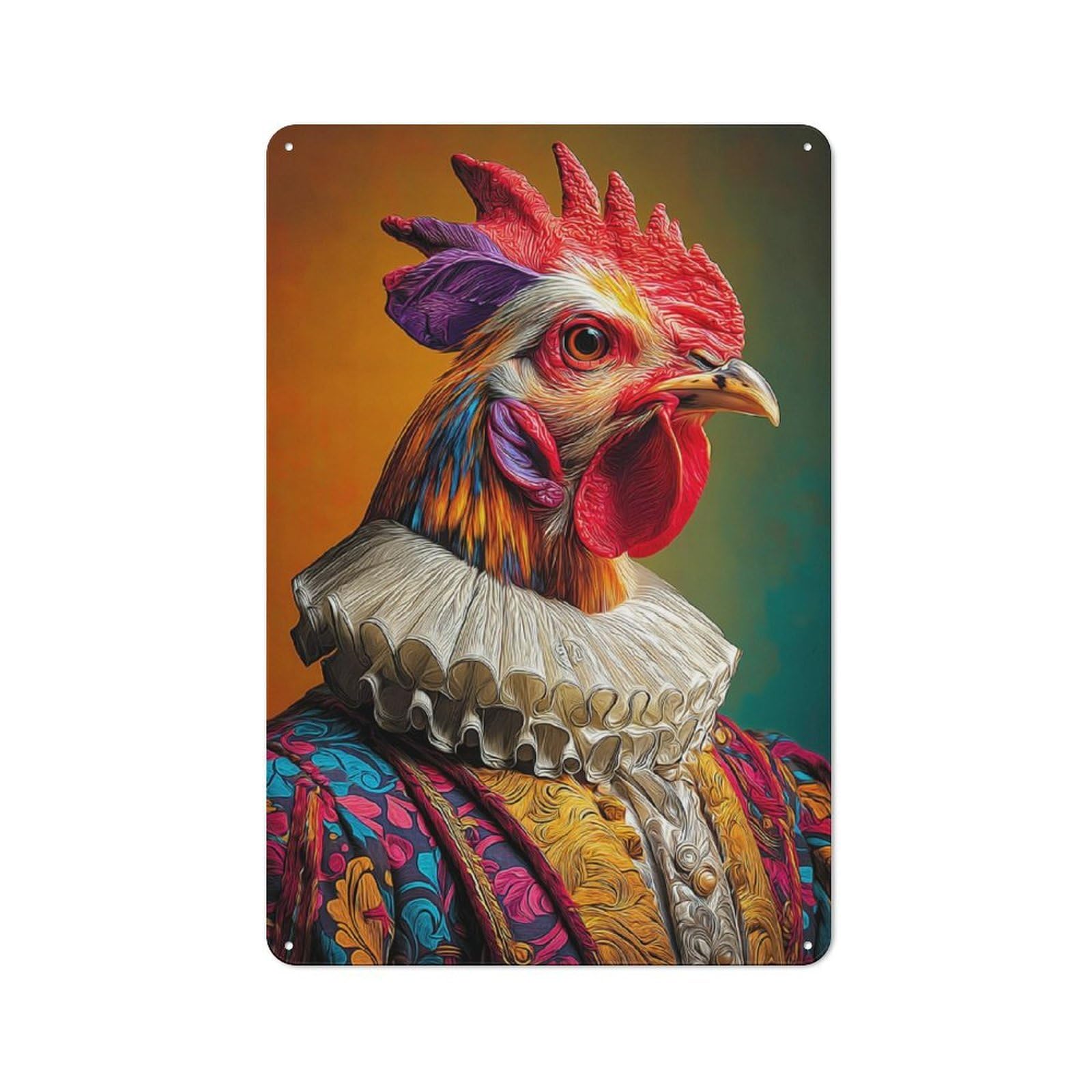 Junmoney Regal Rooster In Renaissance Attire -1 Retro Metal Sign 30X20cm For Living Room Or Hallway, For Updating Living Room And Hallway After Moving