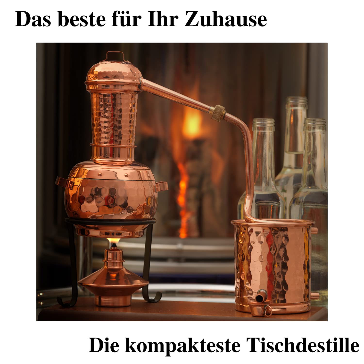CopperGarden Kupfer Destille ARABIA 0,5 Liter I Geniale Tischdestille mit Aromasieb & Spiritusbrenner im Miniformat I Legales Destilliergerät für ätherische Öle/Hydrolate/Düfte/Wasser etc.