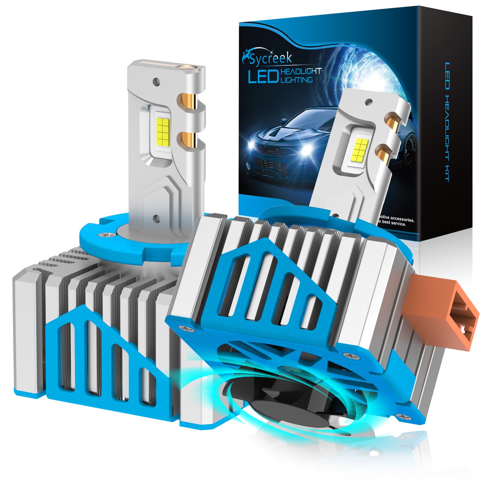 Sycreek Bombillas D5S LED con Ventilador,30000LM 6500K Blanco Reemplaza Original HID D5S Xenon Bombilla,600% Super Luminosas Faros de Carretera y de Cruce,2 Pcs