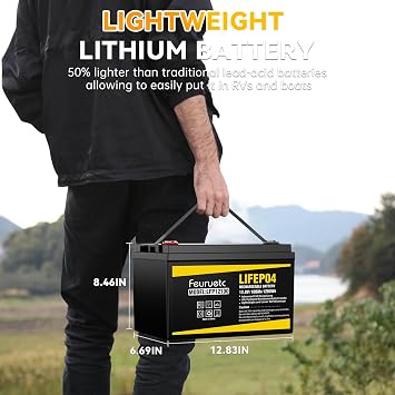 12V 100Ah LiFePO4 Battery - Small RV Battery with 100A BMS, 15000+ Deep Cycles, Solar Energy Storage, Lithium Phosphate Batteries for Home Motor, Travel Trailer, Camping, Off-Grid Power