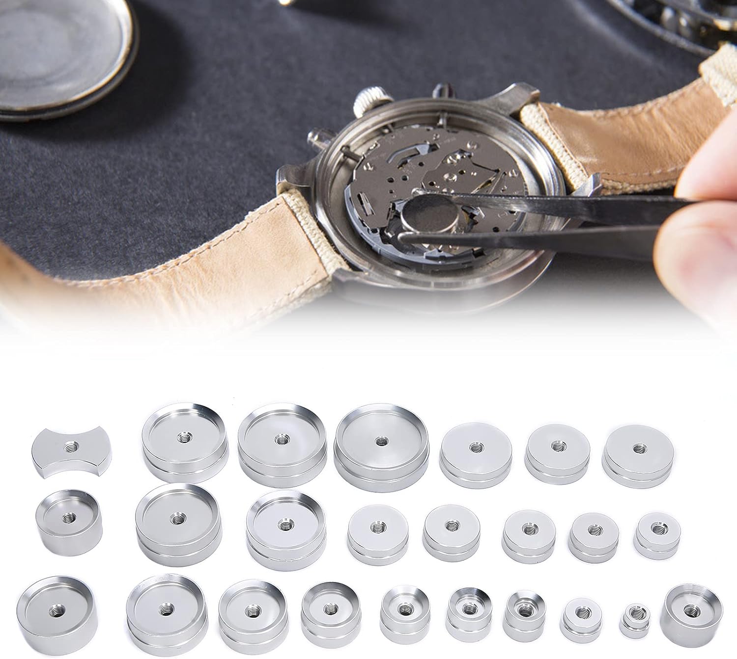 Watch Dies Kit, 25pcs Capping Machine Dies Watchmaker Tools Aluminum Alloy Watch Back Case Closer Dies Watch Press Tool Watch Repair Press Presser Closer Repair Watch Press Tool Set for Watchmaker : Clothing, Shoes & Jewelry