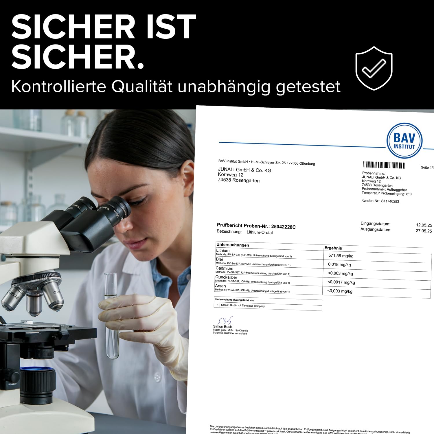 JUNALI® Litio, soluzione di litio puro (purezza: > 98,5%) e acqua pura, 1 ml di soluzione preriempita contiene 0,5 mg di litio = 500 ppm, 2 x 100 ml – Made in Germany