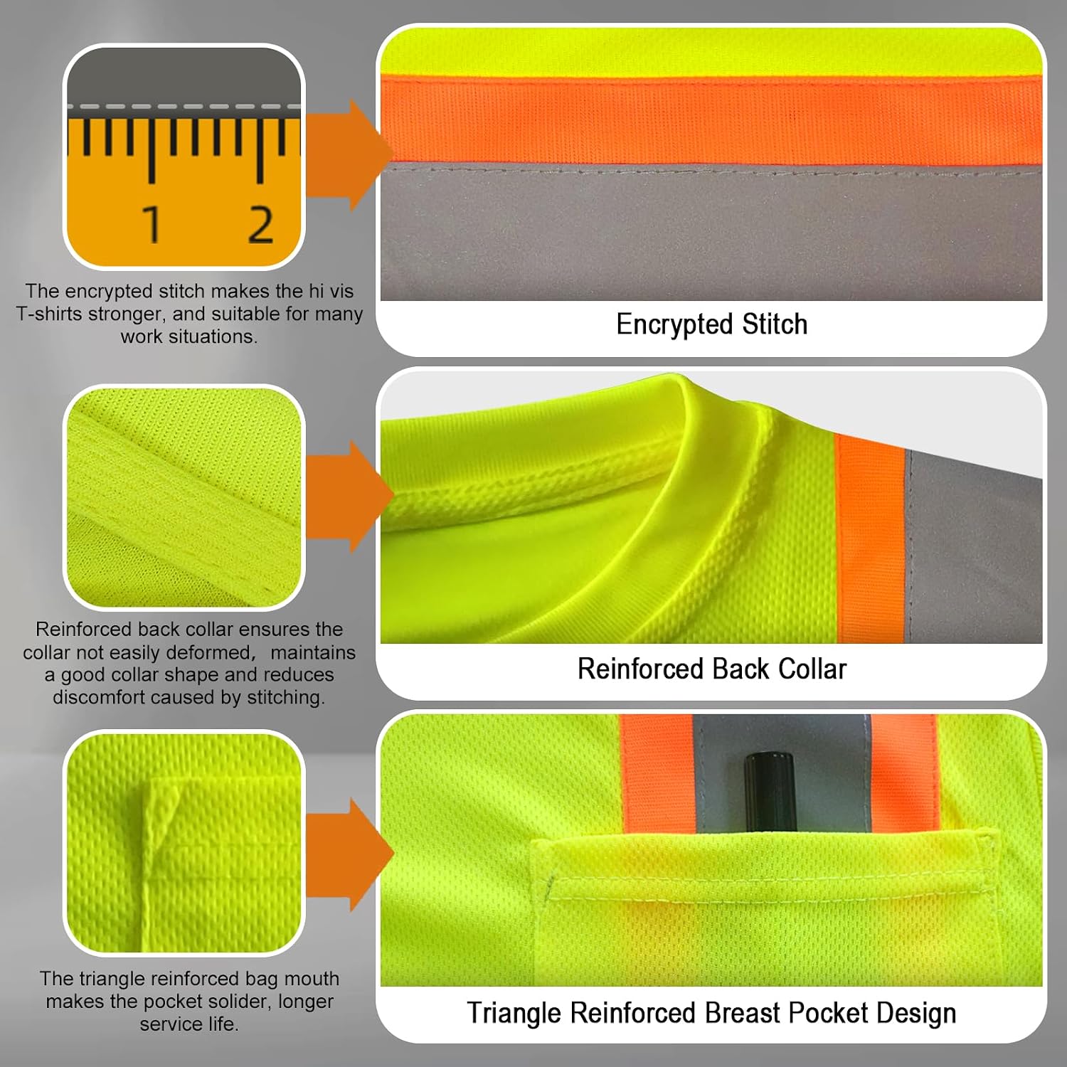 Hi Vis Shirts for Men Construction Class 2 High Visibility Shirts, Reflective Safety T-Shirts for Men Women, Short Sleeve Work Shirts with Black Bottom, Breathable, Yellow XL