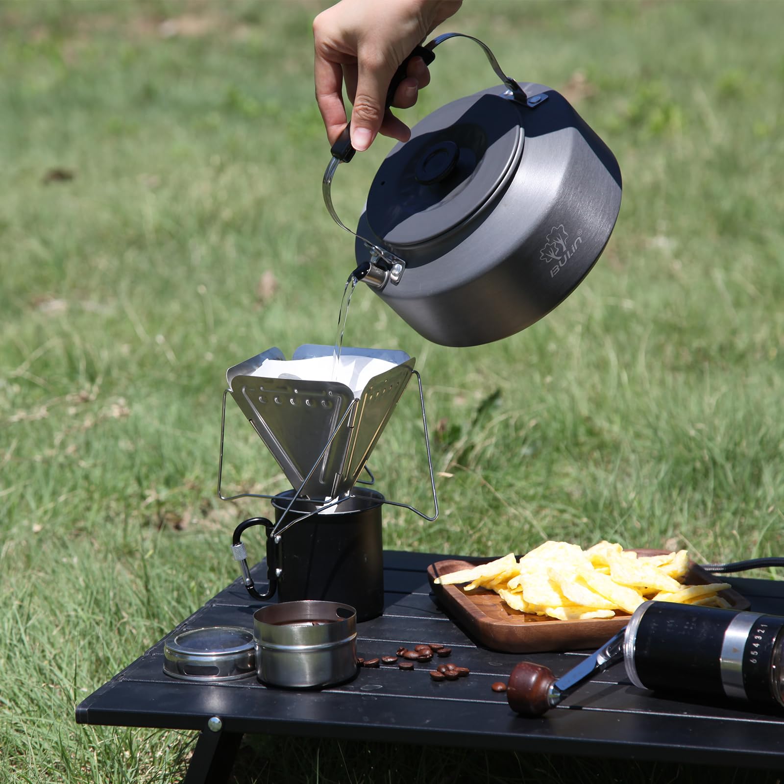 Bulin Grande bouilloire de camping 1,6 l - Théière de camping - Théière portable - Pour la randonnée et le camping - 1,52 l