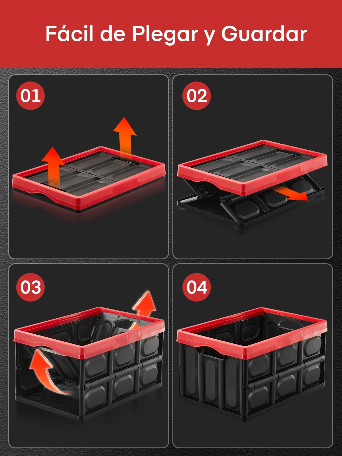 FOHERE 48 L 3 Piezas Caja de Almacenamiento de Plástico Plegable con Tapas