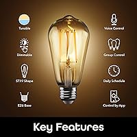 Vista 2 de Geeni LUX Edison ST19 Edison - Bombilla LED inteligente WiFi 2700 K - 6500 K 8 W base E26 regulable luz blanca sintonizable compatible con Tienda