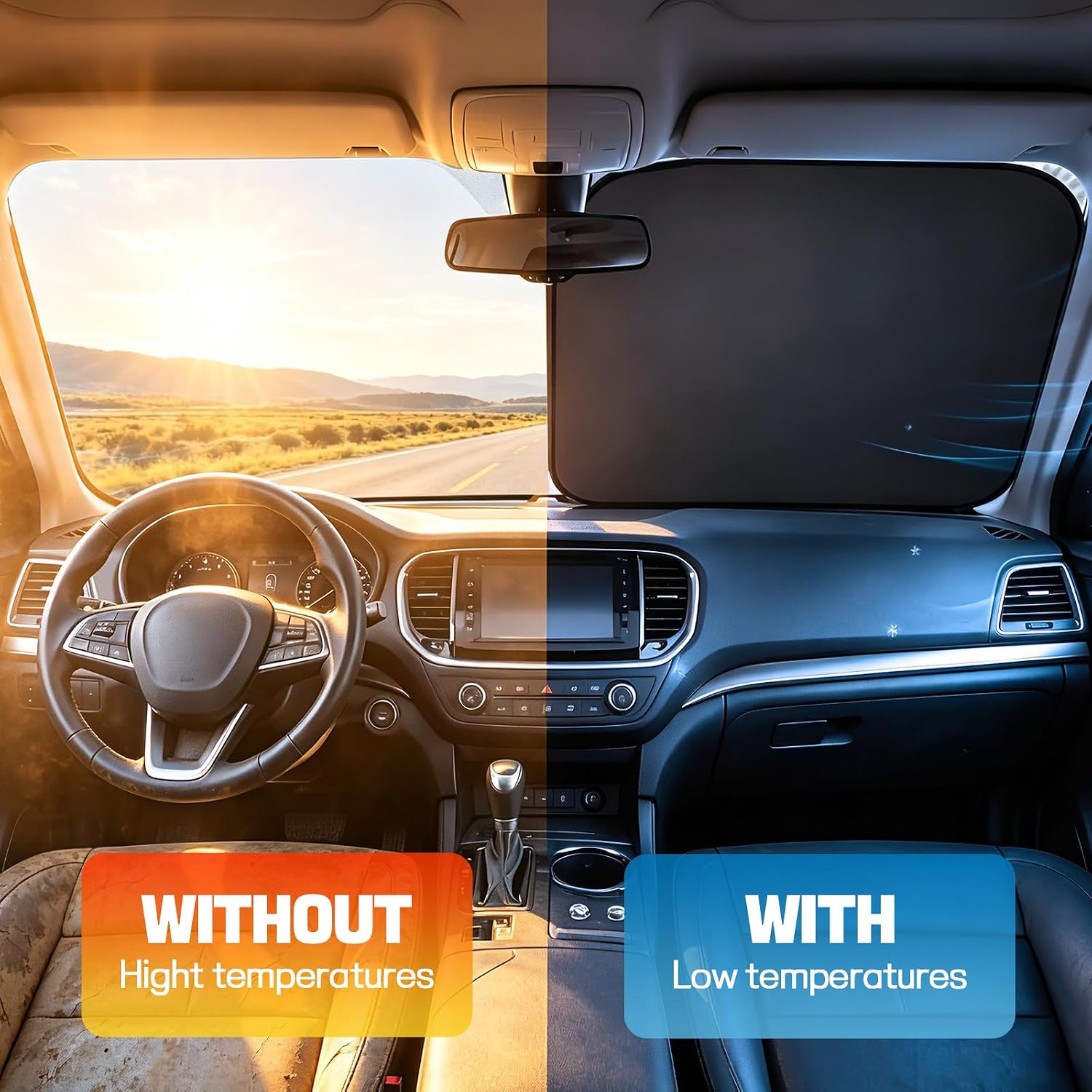 Wuyaoyao 2PCS Car Windshield Sun Shade, 28"×31" Car Front Window Sun Shade Blocker for Heat and UV Rays Protection, Foldable Automotive Windshield Sunshade, Universal for Vehicles Sedans SUVs