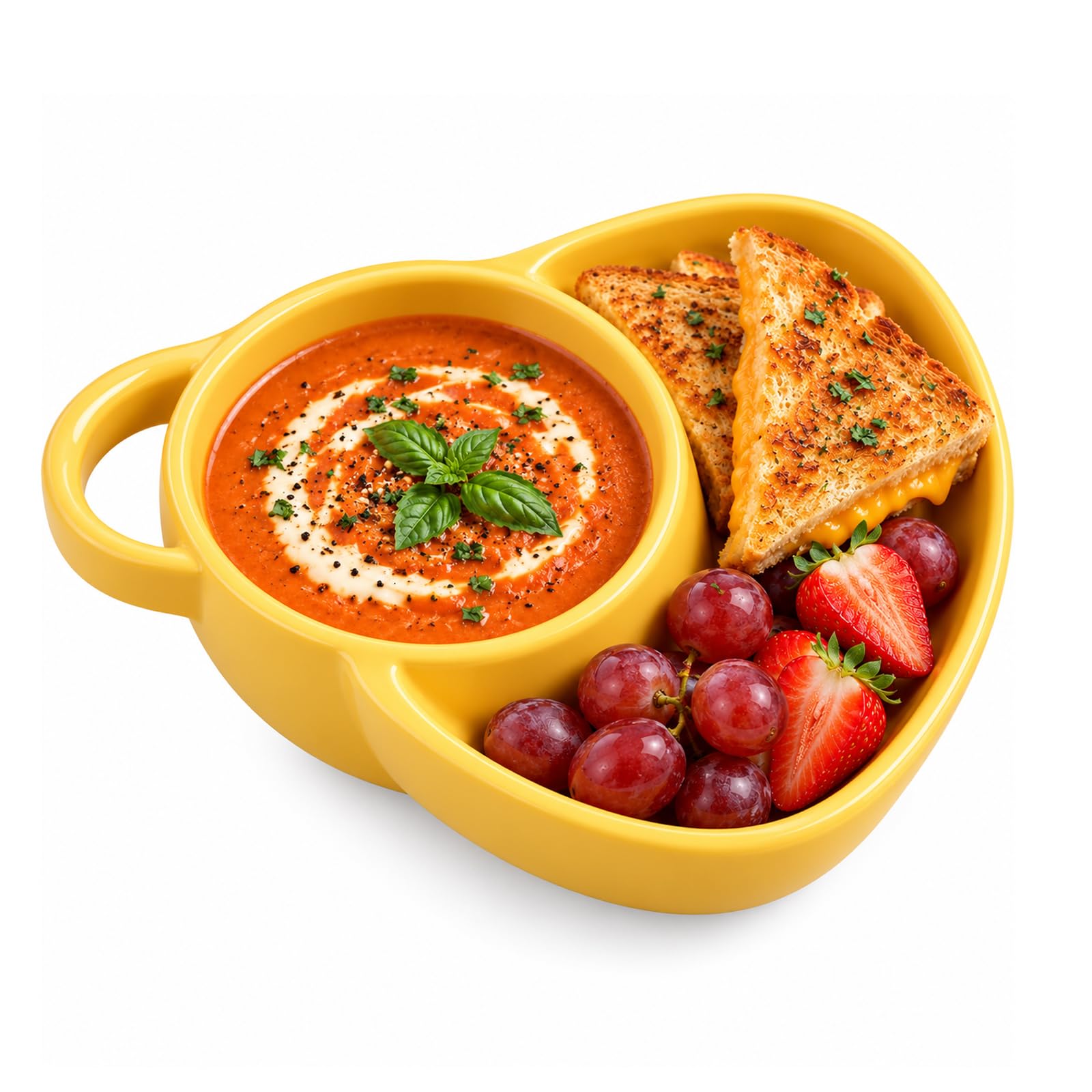 Soup and Sandwich Ceramic Bowl with Bread Holder,24oz Divided Plate (Plastics-5)