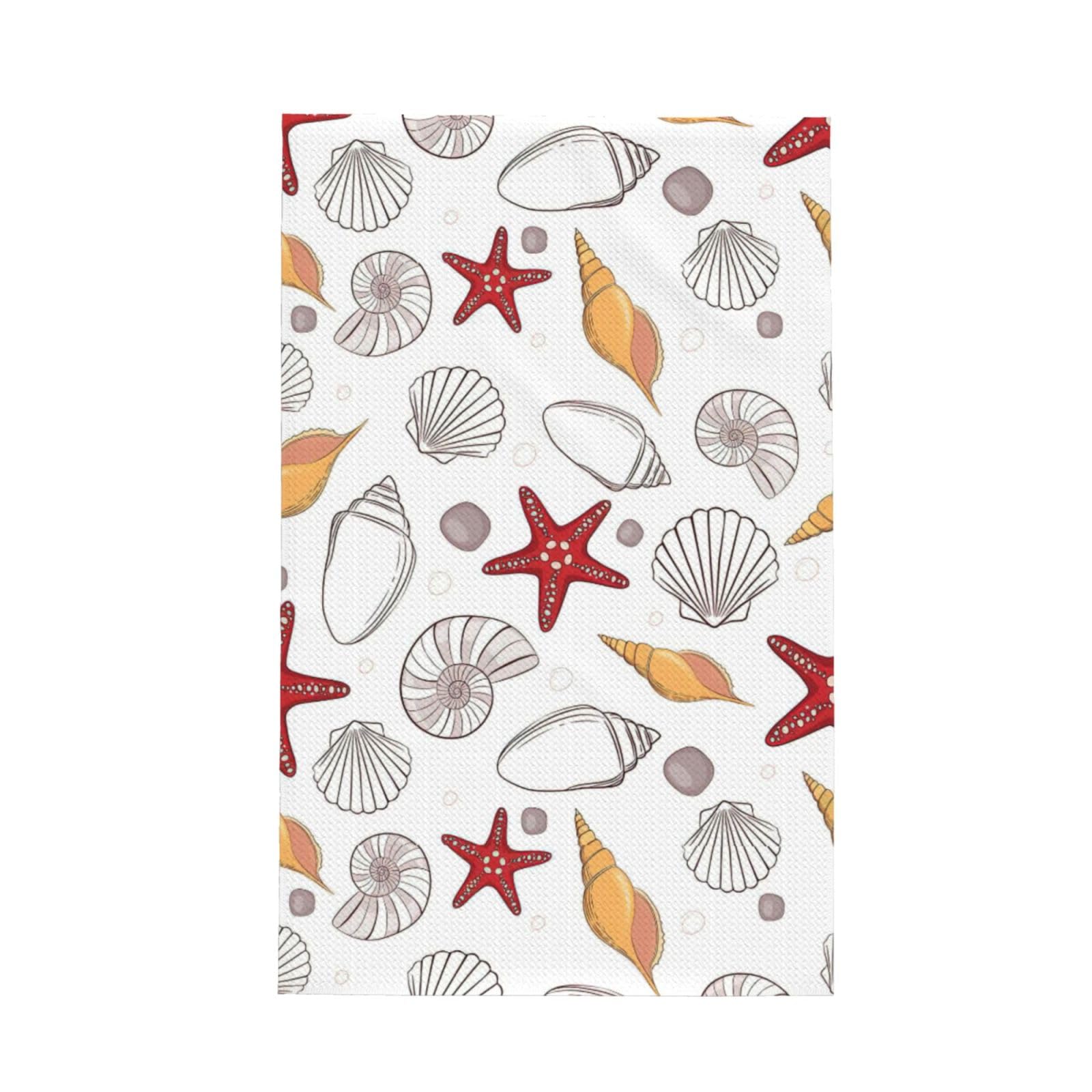 CKGODGF Shell Starfish Print Absorbent Waffle Dishcloths,Kitchen Towels With Hanging Loops,Tea Towels.