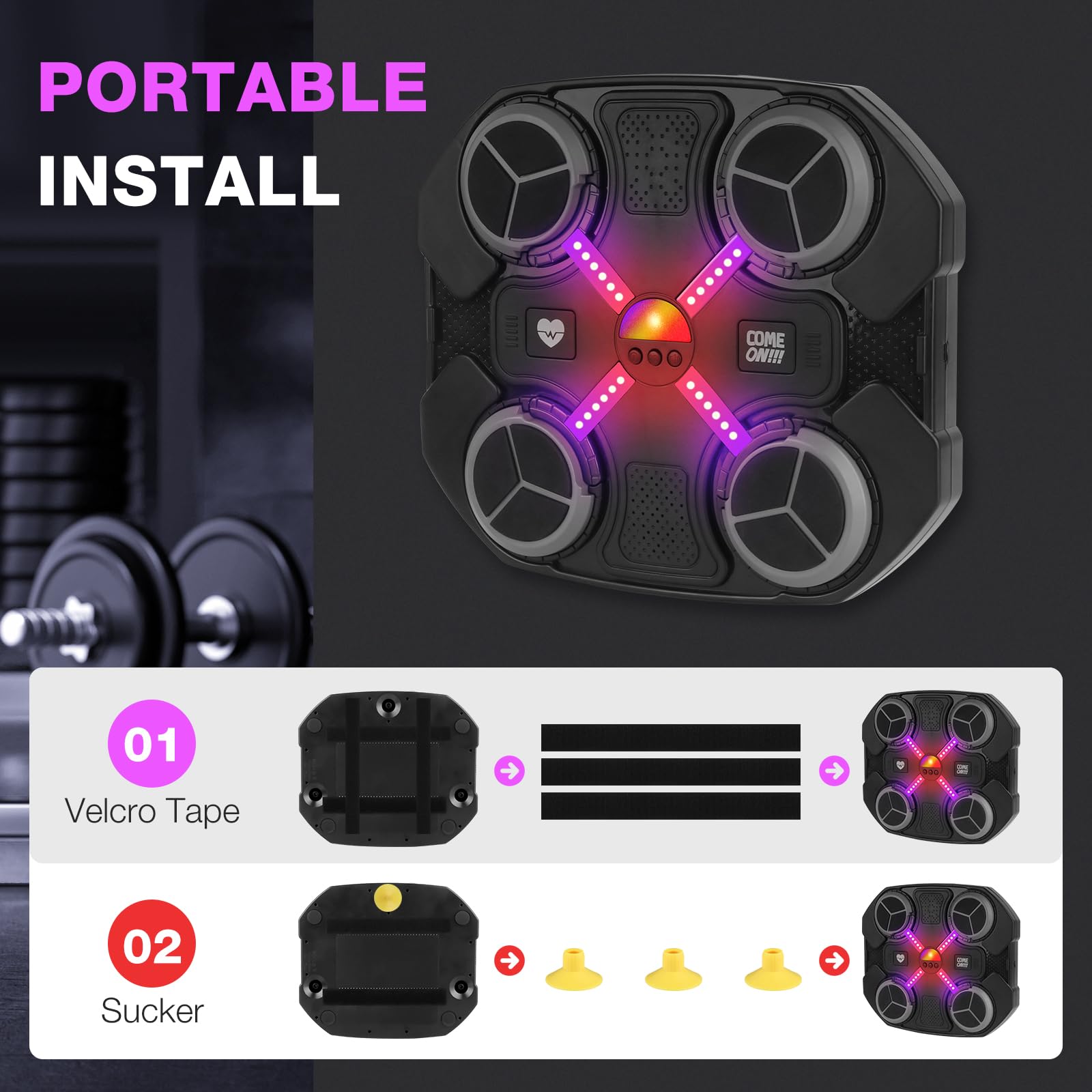 Mineup Music Boxing Machine Bluetooth LED, inteligentna maszyna bokserska do montażu na ścianie, 3 tryby treningu, z rękawicami
