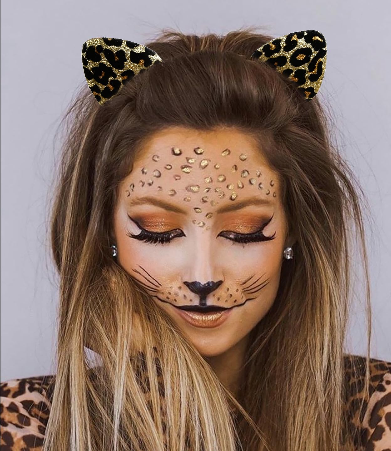 Huachi Cheetah Ears Headband for Women Glitter, Leopard Ears Costume Halloween Cat Ear Headband Cheetah Accessories - Image 2