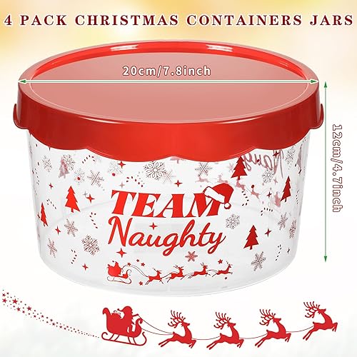 Miniatura 3 de Nitial 4 recipientes de plástico para galletas de Navidad, tarros de Navidad con tapas, cubos de almacenamiento traviesos o agradables, recipientes