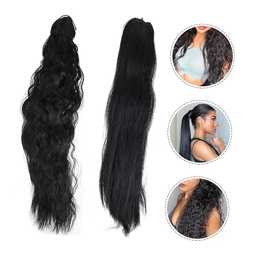 Long Curly Ponytail Hair Extensions - 2PCS Natural Look