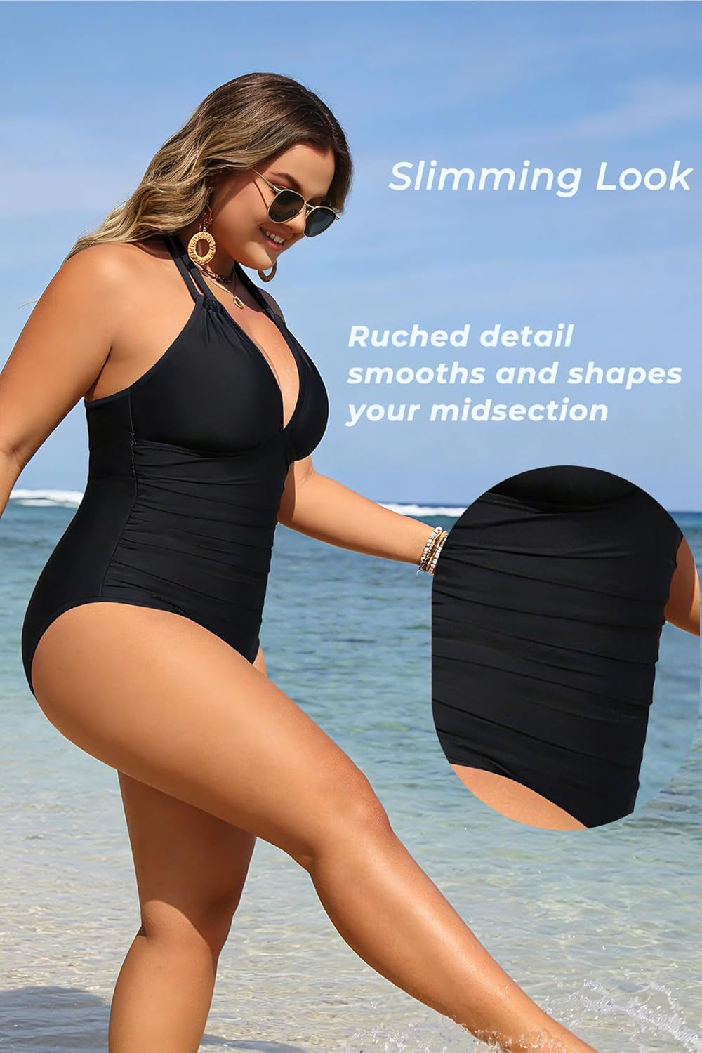 Aqua Eve Plus Size Swimsuits One Piece Bathing Suit for Women Tummy Control Sexy Halter Swimwear - Image 5
