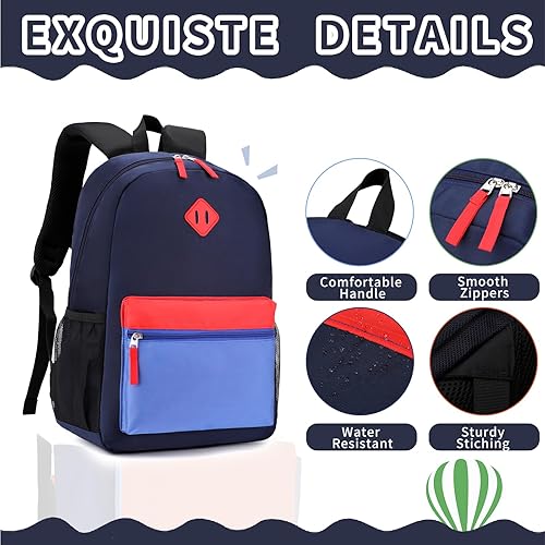 Miniatura 3 de Juego de mochila para niñas y niños con lonchera para escuela primaria y primaria, Azul marino, Mochila