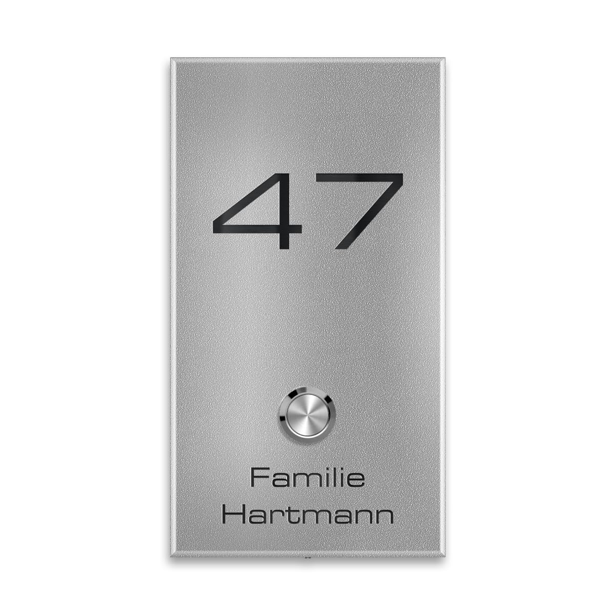Metzler® sonnette sans fil avec bouton inox étanche IP67 et plaque personnalisable couleur aluminium gris RAL 9007 – portée 200 m, montage saillie, design moderne, 10 ans pièces détachées